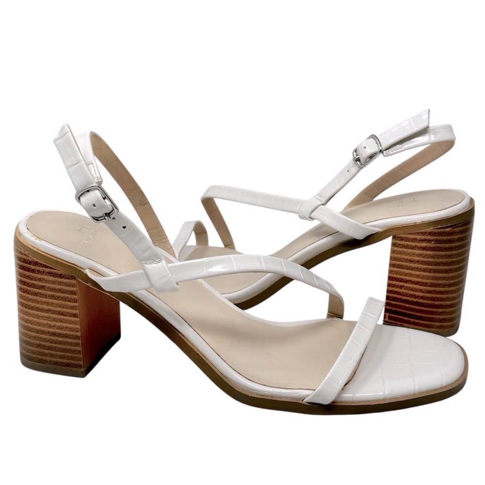 NEW Halston Women's White Fantasia Croc Embossed Block Heel
Sandals Size 8.5